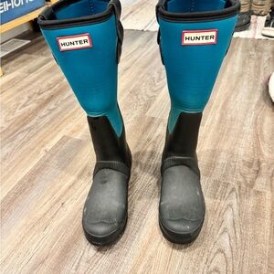 Hunter Blue and Black Rain Boots